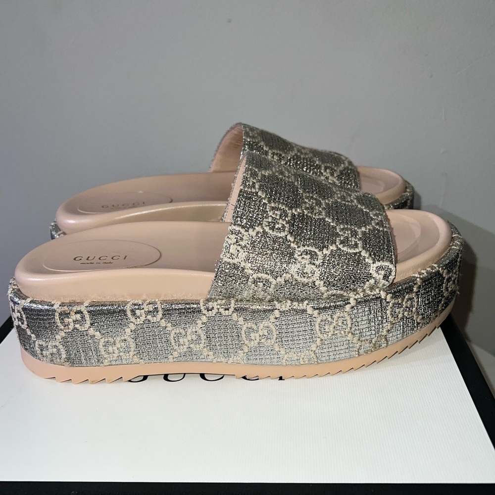 *SOLD ON MERCARI* Gucci Silver GG Platform Sandals